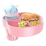 PPTSLID Car Seat Snack Tray: Travel Tray for Kids Carseat Cup Holder with Food Trays, Stroller Snacks Plate for Toddlers, Kid Road Trip Essentials, Pink