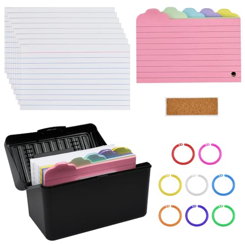 Scatola Per Flashcards A6 – 235 Carte Colorate + 3 Adesivi, Per Studio, Scuola E Ufficio (Bianca)