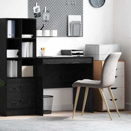 Bureau ergonomique aspect chêne noir avec étagère pour PC portable