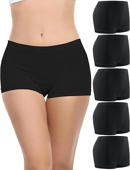 Flomex® Boy Shorts Underwear for Women, Ladies Nylon Stretch Comfort Flex Fit Seamless Boyshort Panties Boxer Briefs 5 Pack-image-8