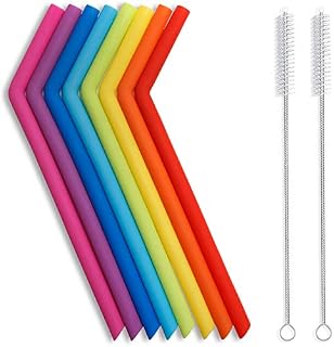 Hiware Reusable Silicone Straws, Long Flexible Silicone Drinking Straws with Cleaning Brushes