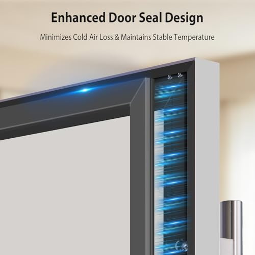 Image of ORYMUSE 24 Inch Dual Zone Wine and Beverage Refrigerator, 180 Can / 77 Bottle Capacity Built-In Freestanding Wine Fridge with Glass Door, Drink Cooler for Kitchen Home Bar, Blue LED Light