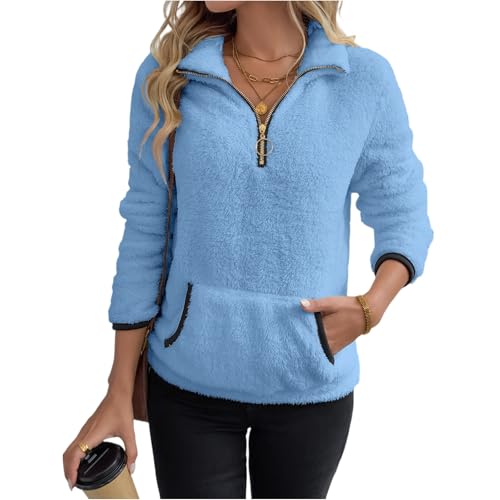 Blue Quarter Zip Women Fleece Pullover Oversized Half Zip Sweatshirt - image 1
