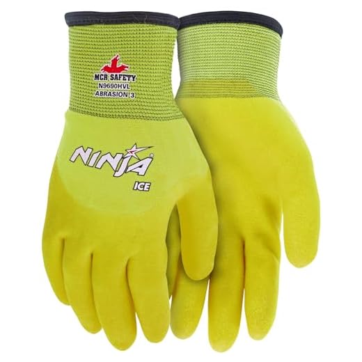 MCR Safety Ninja® Ice Hi-Visibility 15 Gauge Nylon Insulated Cold Weather Gloves, Acrylic Terry Inner, 3/4 HPT Coating, Yellow, Large , 1-Pair