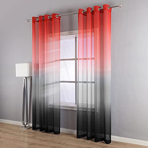 Koufall Red And Black Gothci Decor For Window Treatments Home Decor Ombre Chic Modern Living Room Decorations Sheer Teen Gamer Curtains For Boys Bedroom 52 X 63 Inch Length 2 Panels Set #TOP5