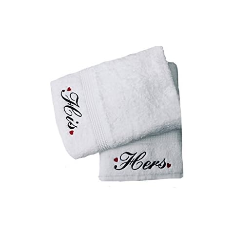 Embroidered His & Hers White Bath Towels Cover