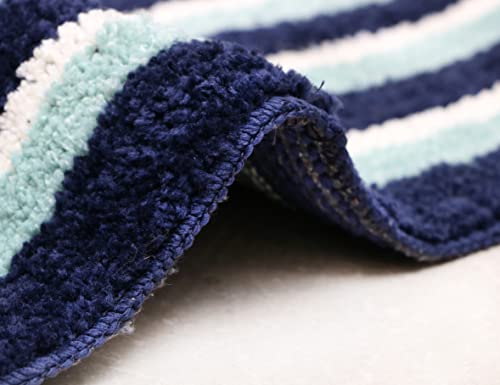 Image of THE HOME TALK Cotton Bathmats | Water Absorbent Runners | Regular Striped Rugs | Floor Mats for Kitchen, Bathroom & Sink | Ultra Soft Mats | Non-Slip Store (Blue Waves, 40x60 CM)
