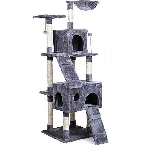 PAWZ Road Cat Tree 68" Cat Tower Dual Cat Condo Multiple Platform-Large Size Grey