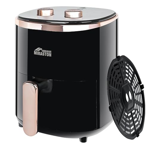 MIRASTON Small Air Fryer 3.6QT, Dials Control Temp & Time, Auto Shut-Off, Personal Round Air Fryers for Kitchen Countertop, Dorm, Apartment, Fast Cooking for Frozen food, Potato, Fish, Classic Black
