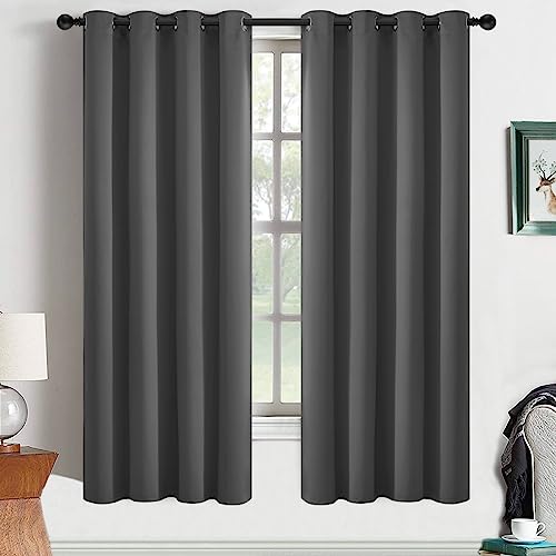 Yakamok Blackout Grey Curtains for Bedroom/Living Room Thermal Insulated, 52" Wide x 63" Long Each Panel,Grommet Top (Set of 2 Panels, Charcoal Grey)