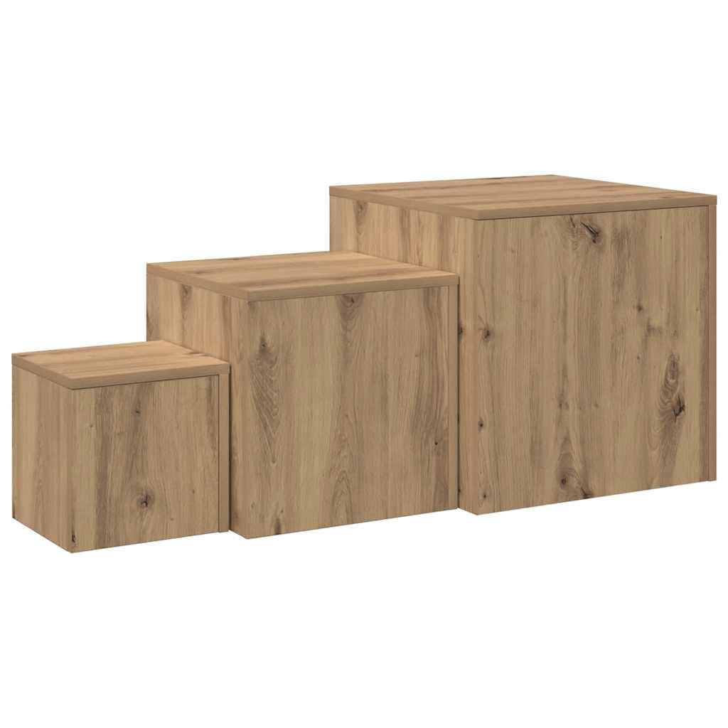 Juego de 3 mesas auxiliares de madera de roble Artisan, con diferentes tamaños, versátiles como mesita de noche, mesa de sofá o mesa de teléfono, para salón, dormitorio, oficina