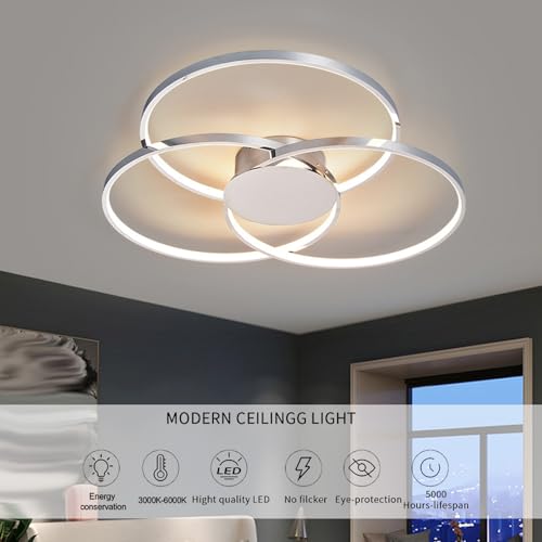 Plafonnier LED moderne 60W 90W chromé à 3 anneaux avec télécommande - 4