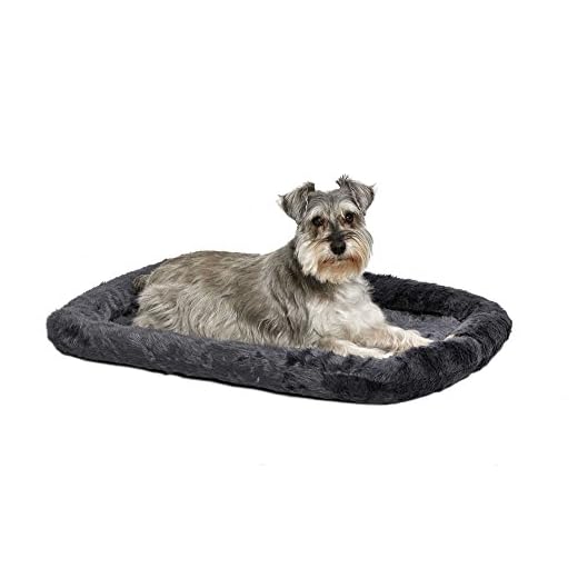 MidWest Homes for Pets Dog Bed - Gray Faux Fur Bolster, Ultra-Soft and Machine Washable, Fits 30-Inch Crates and Carriers, for Medium-Sized Breeds