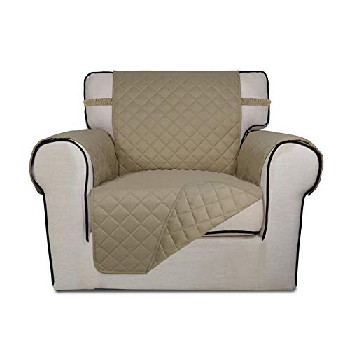 Image of PureFit Reversible Quilted Sofa Cover, Water Resistant Slipcover Furniture Protector, Washable Couch Cover with Non Slip Foam and Elastic Straps for Kids, Dogs, Pets (Chair, Beige /Beige)