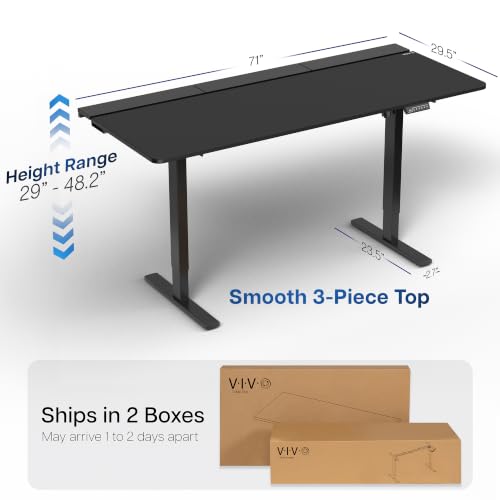 Image of VIVO Black 71 x 30 in Standing Desk, DESK-KIT-1B6-P3B-71 | Electric, Holds 220 lbs, Sit Stand, Height Adjustable, Cable Tray, Full-Size Mouse Pad, Office Furniture, Black Frame