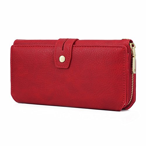 WOZEAH Women's PU Leather RFID Large Capacity Long Wallet Clutch Pures handbags Credit Card Holder Organizer Ladies Purse (red)