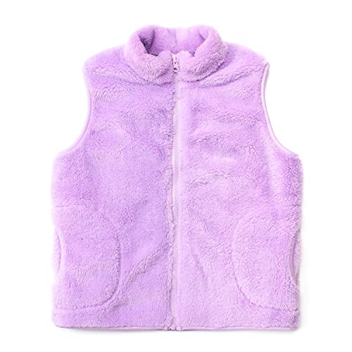 Image of JESKIDS Girls' Boys Sherpa Fleece Vest Outwear Lightweight Solid Color Cute Jacket with Pockets 2-11 Years