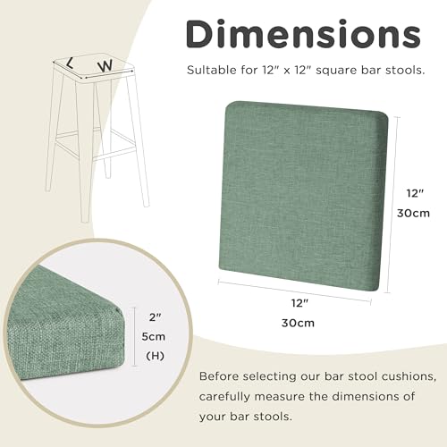 Image of AddGrace Anti-Slip Bar Stool Cushions Square Bar Stool Seat Cushions with Ties Set of 2 Small Square Chair Pads with Machine Washable Cover 12 inchX12 inchX2 inch (Sage Green)