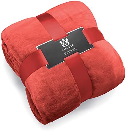 Kingole Flannel Fleece Microfiber Throw Blanket, Luxury Coral (Brick) Twin Size Lightweight Cozy Couch Bed Super Soft and Warm Plush Solid Color 350GSM (66 x 90 inches)