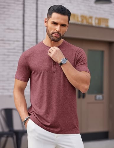 Image of COOFANDY Men's Henley Shirts Short Sleeve Casual Basic Tee Summer Button Henley Soild T Shirts