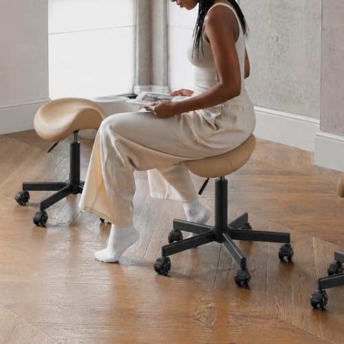 Image of Haku 506 Series Ergonomic Saddle Stool, Adjustable Pneumatic Swivel Rolling Stool with Wheels for Salon, Medical, Spa, Tattoo, Home and Office, Tan