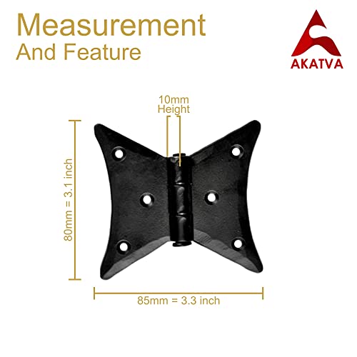 Akatva Black Antique Iron Hand Forged Butterfly Cabinet Hinge Set - 2 Piece Gate Hinges For Wooden And Metal Fences, Doors, Cabinets - Black Powder Coated Finish #TOP3