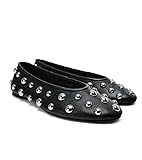 XEYANFYS Studded Ballet Flats for Women Round Toe Non Slip Low Heeled Flats Silp on Casual Walk Pump Comfortable Black Ballerina Flats Dress Wedding Shoes