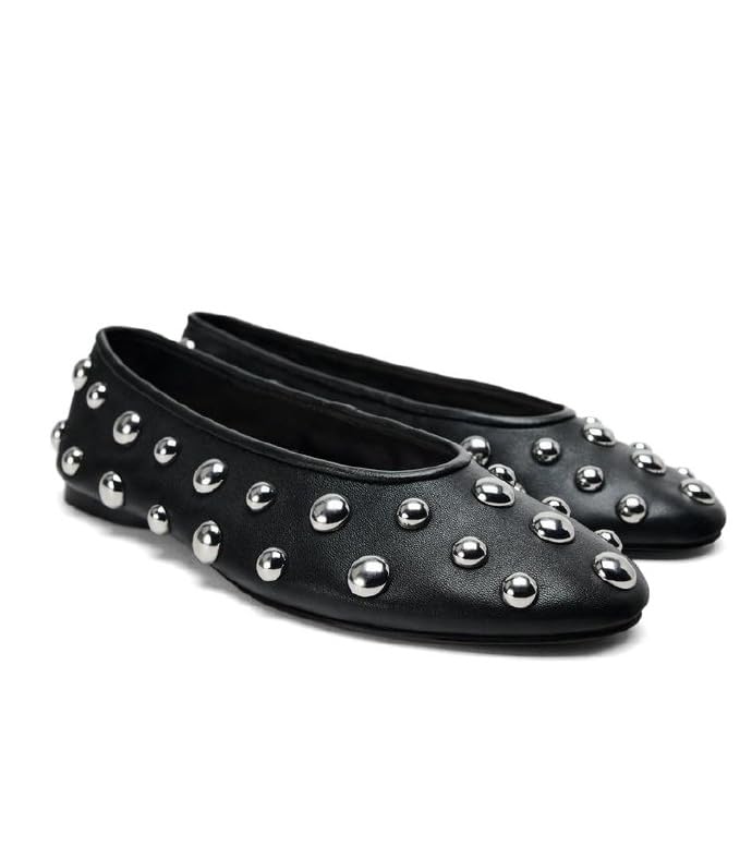 Studded Ballet Flats for Women Round Toe Non Slip Low Heeled Flats Silp on Casual Walk Pump Comfortable Black Ballerina Flats Dress Wedding Shoes