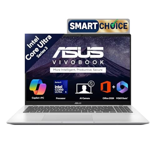 ASUS Vivobook 16 (2026),Intel Core Ultra 5 325 (Series 3),Intel iGPU16GB RAM,512GB SSD,FHD+, 16"(40 cm),Windows 11 Home,M365 Basic(1 Year),Office 2024,Cool Silver,1.88 kg, X1607AA-MB038WS, Copilot+ PC view 1
