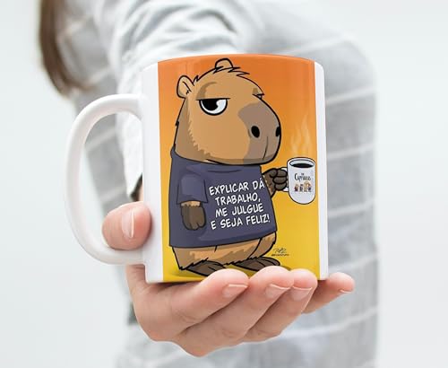 Caneca de Cerâmica com Capivara Engraçada (Explicar da Trabalho...), Design Cartoon, Presente Divertido