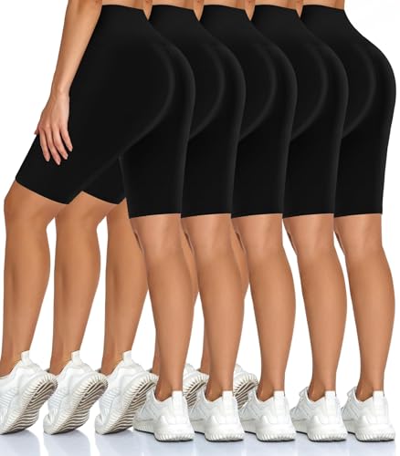 Diu Life 5 Pack Biker Shorts for Women – 8' High Waisted Tummy Control Black Workout Shorts Plus...