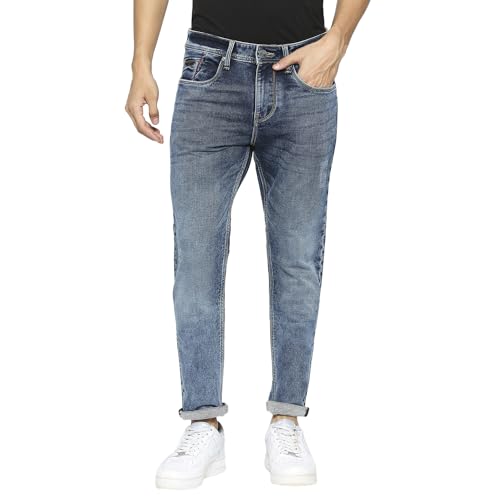 Image of Being Human Blue Cropped Fit Denims for Men Clothing