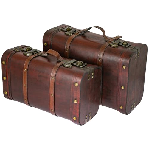 HMF Coffre au trésor en bois, grande Malle au trésor avec fermetures à loquet, Valise décorative vintage pour anniversaire d’enfant, mariage ou jubilé |...