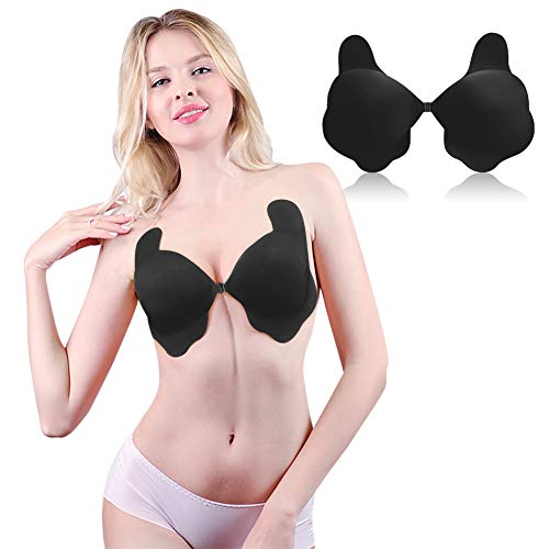 CtopoGo Soutien-Gorge Auto-adhésif sans Bretelles pour Femme, Soutiens-Gorge Invisibles avec Boucle à l'avant, Soutien-Gorge sans Bretelles réutilisable et désintéressé (Noir, D)