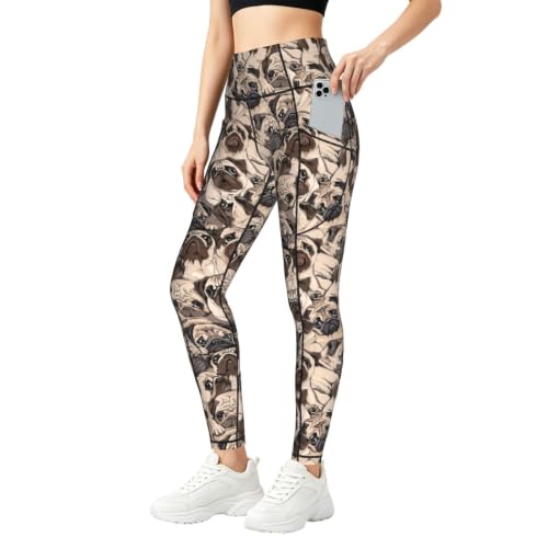 Pantalones de yoga con bolsillos y diseño de carlino opacos para correr
