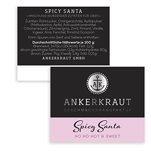 Ankerkraut Spicy Santa Gewürz, 100g im Korkenglas, Würzige Zutaten für Obst, Mit Vanille, Scharfe Überraschung von Santa Claus, Premium Qualität