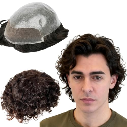 Toupet pour homme avec dentelle suisse douce en PU marron foncé #2