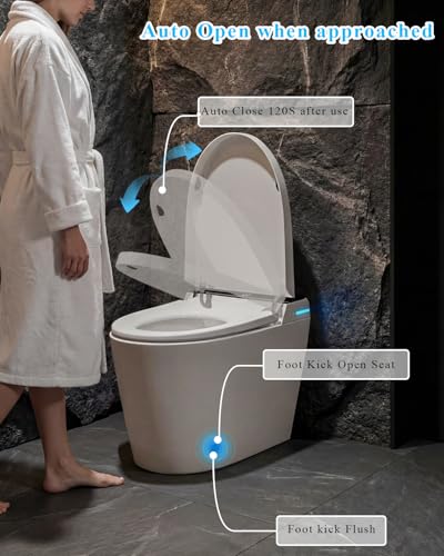 Image of Smart Toilet with Auto Open /Close, Bidet Function, Heated Seat & Dryer, One Piece Elongated Modern Toilet with Foam Shield Technology, Heated Seat, Night Light,Tankless Toilets for Bathrooms