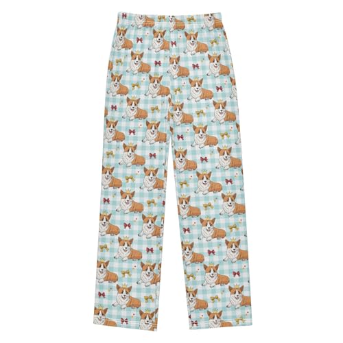 Princess Corgi Dog Boys Long Pants Soft Trousers Elastic Waist Kids Lounge Bottoms with Pockets S-XL