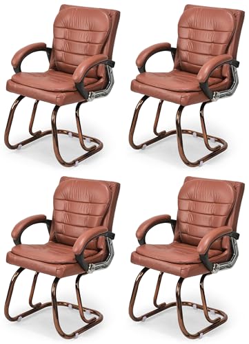 Image of GOYALSON Deluxe Cushioned Office Home Study Chair with Chrome Durable Frame and Cushioned seat Back (4, Brown, Copper Coated Double Pipe Frame)