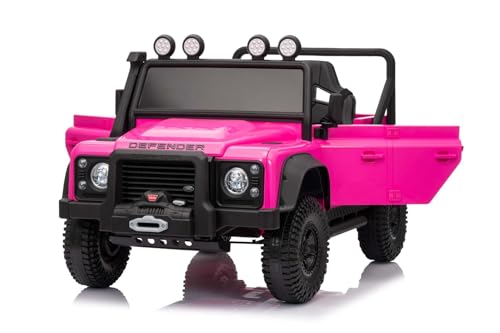 Kinder elektroauto 12V Land Rover Defender 110 SVX, Roze, 4X4-Antrieb, Lithium-Akku, LED-Lichter, federung, elektrische kinderfahrzeug mit 2,4-GHz-Fernbedienung, USB/AUX/Bluetooth, 4x25W, 3-7 Jahre