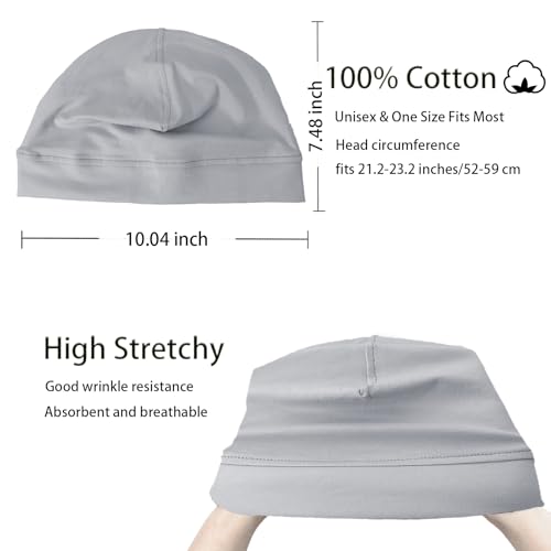 Image of vidsel 100% Cotton Skull Caps Beanie Night Cap Sleep Hats for Men Women | Breathable,Soft,Lightweight Skully Cap,Running Beanie Cycling Helmet Liner,Wicking Head Cover,CPAP Chemo Bald Cap