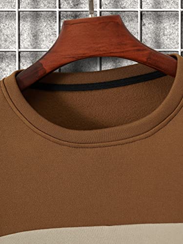 Floerns Men's Casual Colorblock Long Sleeve Sweatshirt Thermal Pullover Tops Black Brown M #TOP4