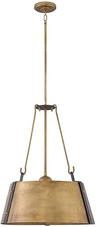 Hinkley Cartwright Large Three Light Drum Pendant, Adjustable Height, Bold Rivets, Rustic Brass with Oil Rubbed Bronze Accents