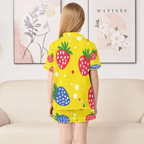 senya Pajama Sets Silky Button Down Nightwear Sleepwear Size 5-14 Years Pink Blue Strawberry4