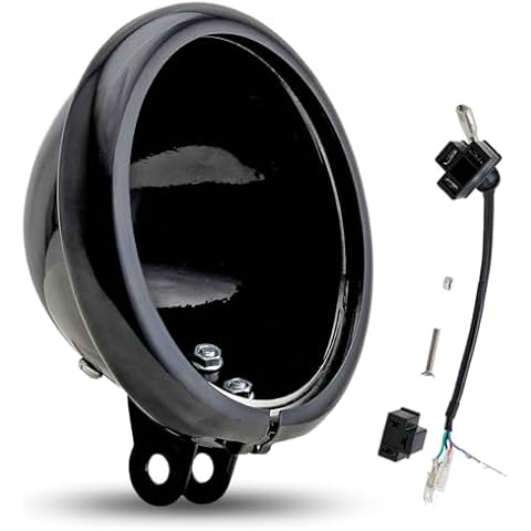 Lusgwufad 5.75 Inch Headlight Light Bucket Housing Accessories Black 5 3/4 inch Headlight Light Bucket Housing Trim Ring with H4 Wiring Harness For motorcycle Cover
