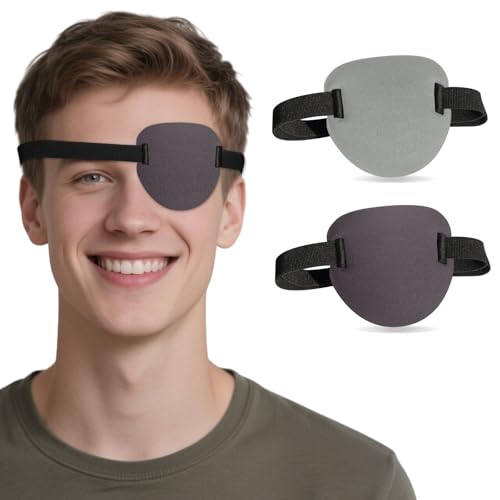 RIKEYO 3D-Augenklappen für Erwachsene und Kinder, verstellbare medizinische Augenklappe für rechts oder links, eine Abdeckung für Amblyopie Lazy, Piratenkostüm (dunkelgrau, hellgrau), 2 Stück
