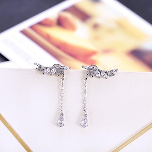 YOQUCOL Angel's Wings Cubic Zirconia Crystal Ear Climber Long Drop Dangle Earring for Women3