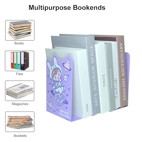 Image of oddpod Space Travel Laser-Cut Metal Bookends /Heavy Duty Non-Slip Book Stands for Office Decor, Home Decor, Library, and Institutions 009-3999 - Purple
