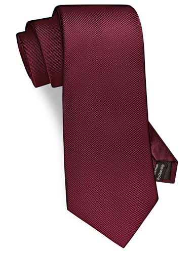 GUSLESON Classic Men's Wedding Ties for Men Silk Burgundy Tie Solid Wine Necktie (0791-06)